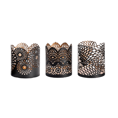 IRON CANDLE VOTIVE SET OF 3 (BLACK & GOLD)